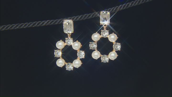 White Pearl Simulant & Crystal Gold & Silver Tone Set of 2 Earrings Video Thumbnail