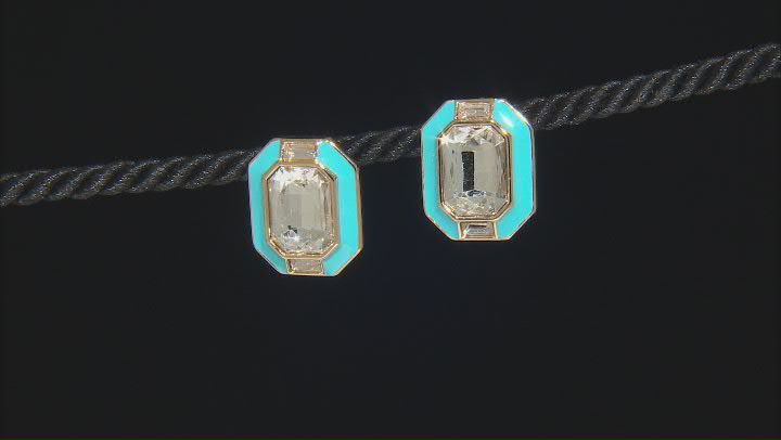 White Crystal & Blue Enamel Gold Tone Art Deco Earrings Video Thumbnail
