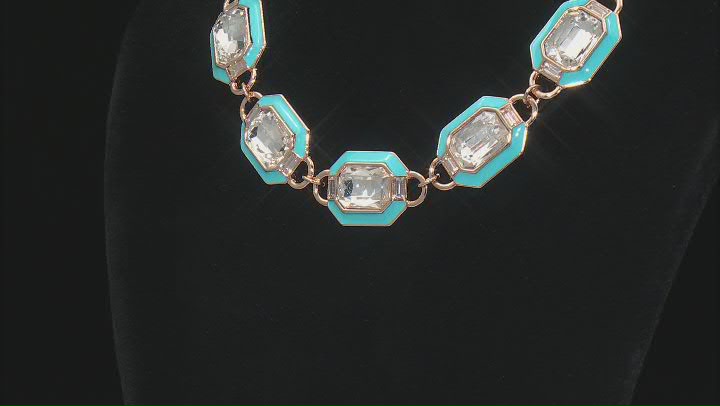 White Crystal & Blue Enamel Gold Tone Art Deco Necklace Video Thumbnail