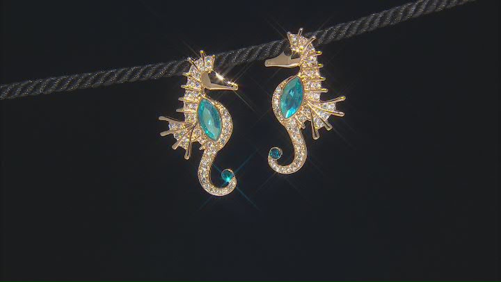 Crystal Gold Tone Seahorse Drop Earrings Video Thumbnail