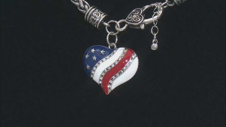 Crystal & Enamel Silver Tone Heart Shape Patriotic Necklace Video Thumbnail