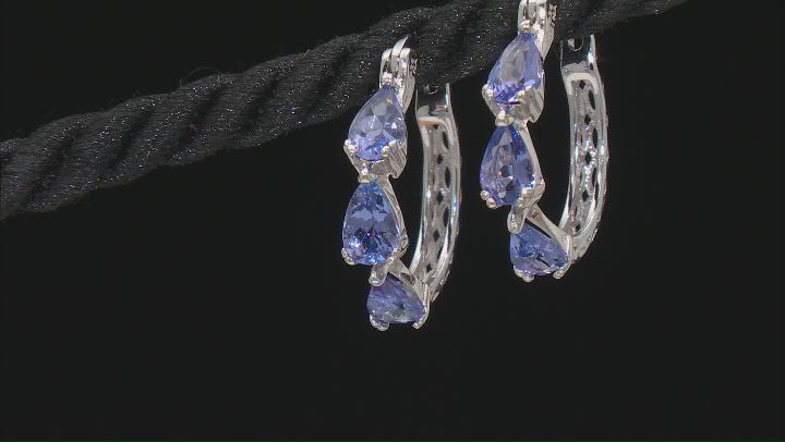 Blue Tanzanite Rhodium Over Sterling Silver Hoop Earrings 2.05ctw Video Thumbnail