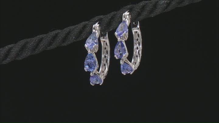 Blue Tanzanite Rhodium Over Sterling Silver Hoop Earrings 2.05ctw Video Thumbnail