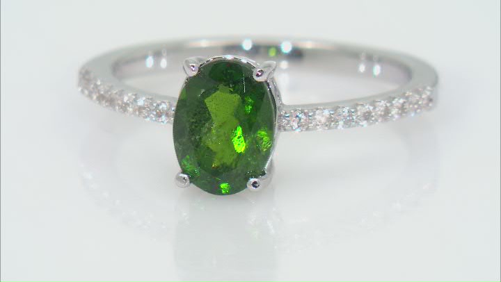 Green Chrome Diopside With White Zircon Rhodium Over Sterling Silver Ring 1.19ctw Video Thumbnail