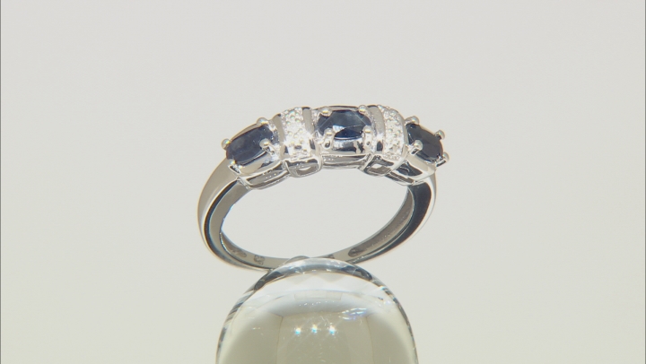 Blue Sapphire Rhodium Over Sterling Silver Ring .66ctw Video Thumbnail