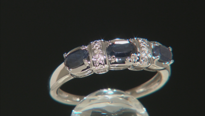 Blue Sapphire Rhodium Over Sterling Silver Ring .66ctw Video Thumbnail