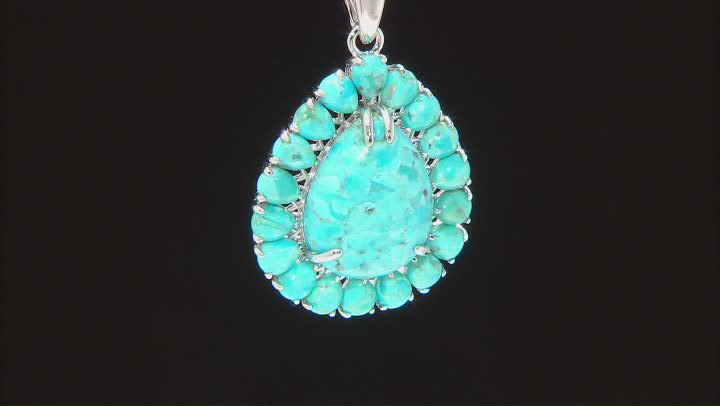 Blue Turquoise Rhodium Over Sterling Silver Enhancer With Chain Video Thumbnail