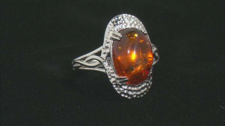 Orange Amber Rhodium Over Sterling Silver Solitaire Ring Video Thumbnail