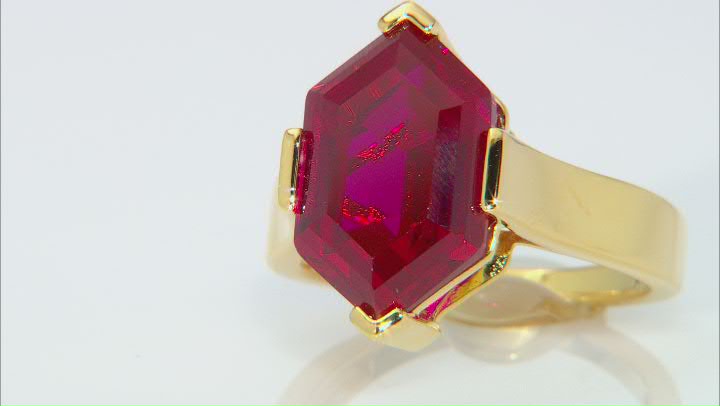Red Lab Created Ruby 18K Yellow Gold Over Sterling Silver Solitaire Ring 7.65ct Video Thumbnail