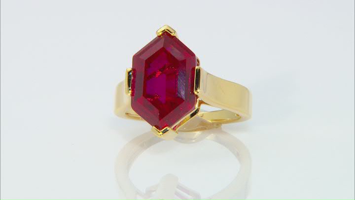 Red Lab Created Ruby 18K Yellow Gold Over Sterling Silver Solitaire Ring 7.65ct Video Thumbnail