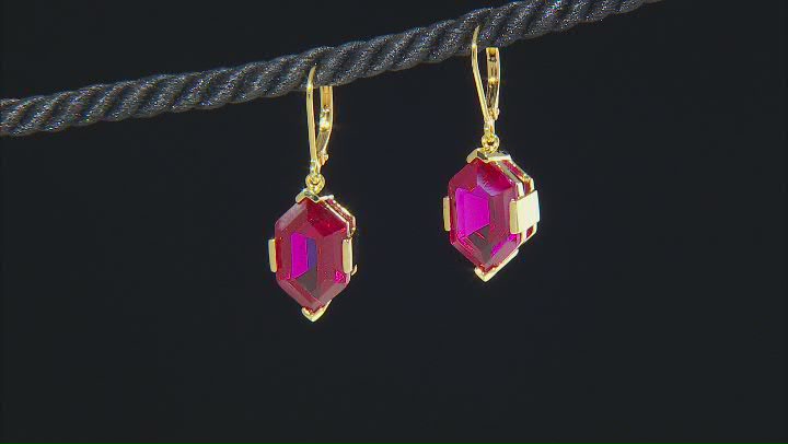 Red Lab Created Ruby 18k Yellow Gold Over Sterling Silver Dangle Earrings 15.30ctw Video Thumbnail