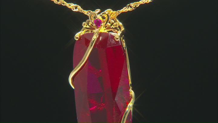 Red Lab Created Ruby 18K Yellow Gold Over Sterling Silver Pendant With Chain 21.40ctw Video Thumbnail
