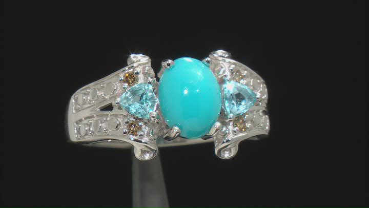 Blue Sleeping Beauty Turquoise Rhodium Over Sterling Silver Ring 0.56ctw Video Thumbnail