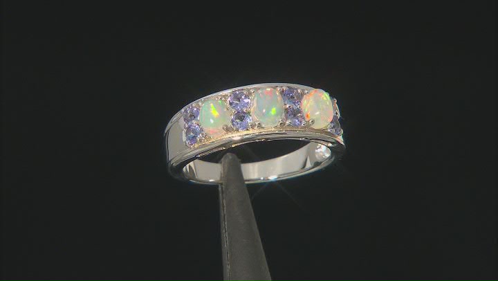 Multicolor Ethiopian Rhodium Over Silver Band Ring .95ctw Video Thumbnail