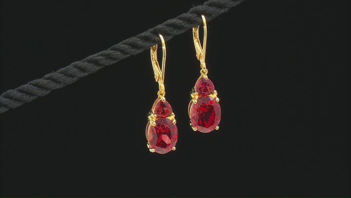 Lab Created Padparadscha Sapphire 18K Yellow Gold Over Silver Dangle Earrings 6.55ctw Video Thumbnail