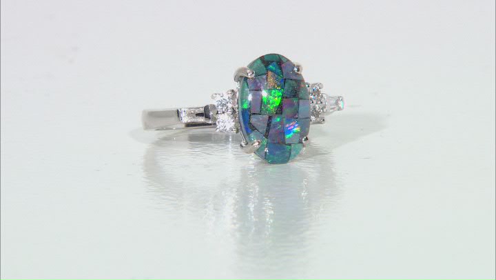 Multi Color Australiian Opal Triplet Rhodium Over Sterling Silver Ring 0.39ctw Video Thumbnail