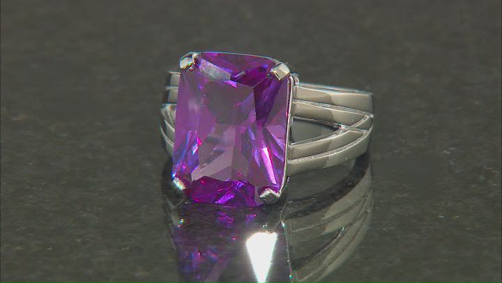 Purple Lab Created Color Change Sapphire Rhodium Over Sterling Silver Solitaire Ring 12.07ct Video Thumbnail