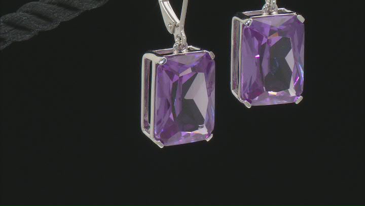 Purple Lab Created Color Change Sapphire Rhodium Over Silver Dangle Earrings 17.77ctw Video Thumbnail