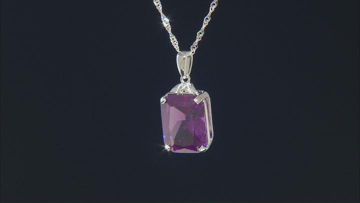 Purple Lab Created Color Change Sapphire Rhodium Over Silver Pendant With Chain 12.07ct Video Thumbnail
