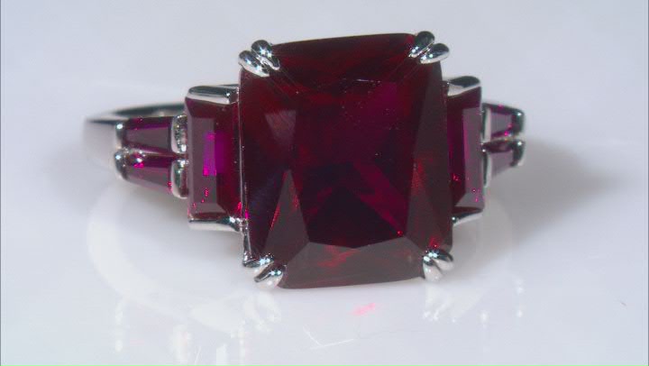 Red Lab Created Ruby Rhodium Over Sterling Silver Ring 9.67ctw Video Thumbnail