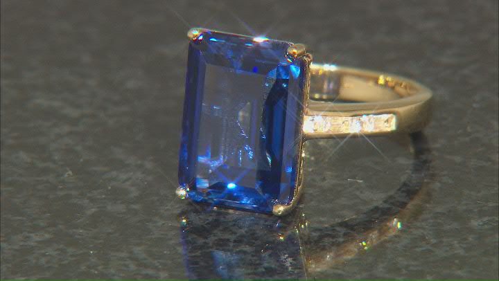 Blue Lab Created Sapphire 18k Yellow Gold Over Sterling Silver Ring 8.94ctw Video Thumbnail