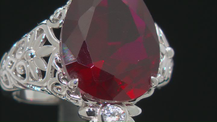 Red Lab Created Ruby Rhodium Over Sterling Silver Ring 11.56ctw Video Thumbnail