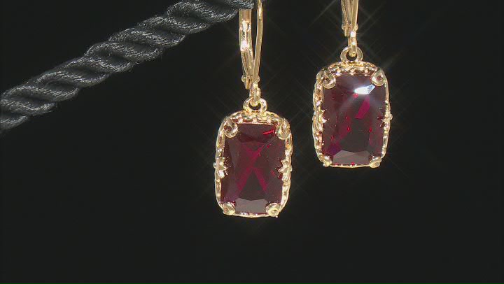 Lab Created Ruby 18k Yellow Gold Over Sterling Silver Earrings 6.29ctw Video Thumbnail