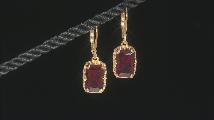 Lab Created Ruby 18k Yellow Gold Over Sterling Silver Earrings 6.29ctw Video Thumbnail