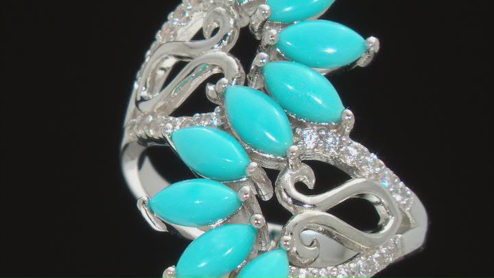 Blue Sleeping Beauty Turquoise Rhodium Over Sterling Silver Ring 0.32ctw Video Thumbnail