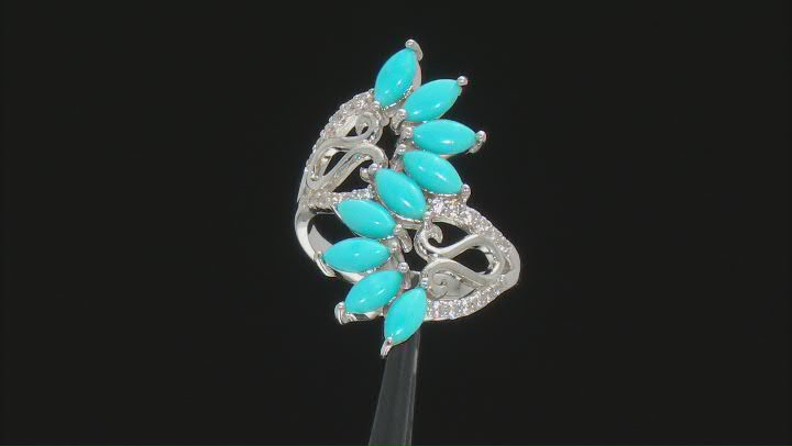 Blue Sleeping Beauty Turquoise Rhodium Over Sterling Silver Ring 0.32ctw Video Thumbnail
