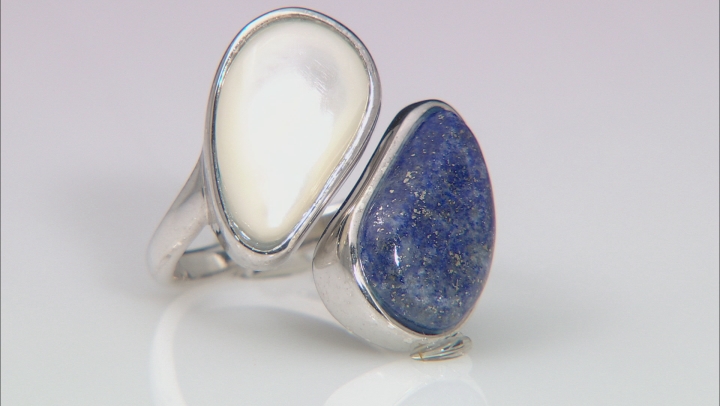 Fancy Shape Lapis Lazuli Rhodium Over Silver Bypass Ring Video Thumbnail