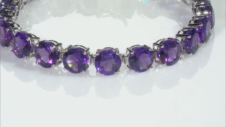 Purple Amethyst Rhodium Over Sterling Silver Tennis Bracelet 34.60ctw Video Thumbnail