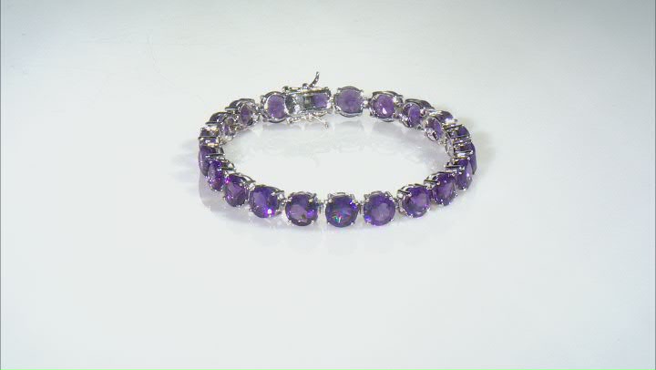 Purple Amethyst Rhodium Over Sterling Silver Tennis Bracelet 34.60ctw Video Thumbnail