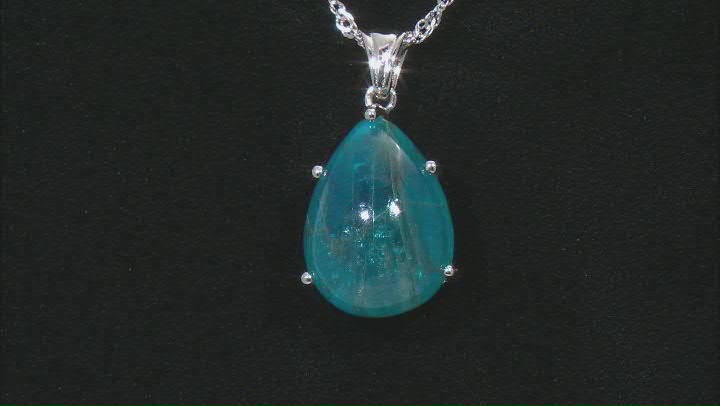Blue Apatite Rhodium Over Sterling Silver Solitare Pendant with Chain Video Thumbnail
