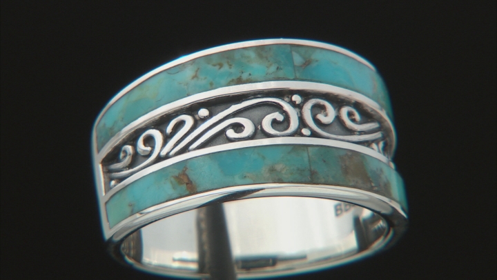 Blue Turquoise Rhodium Over Sterling Silver Band Ring Video Thumbnail