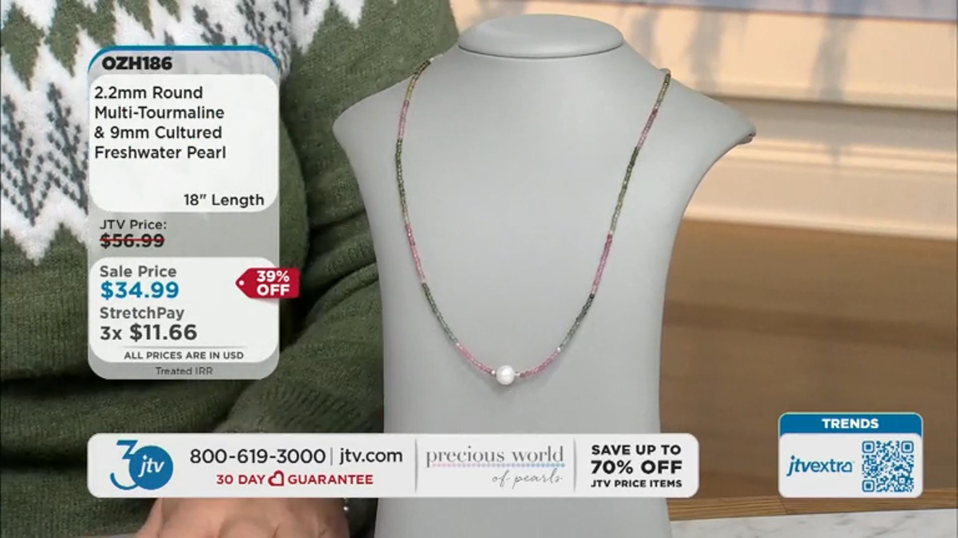 Round Multi-Tourmaline With Cultured Freshwater Pearl Rhodium Over Silver Necklace Video Thumbnail