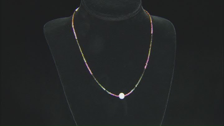Round Multi-Tourmaline With Cultured Freshwater Pearl Rhodium Over Silver Necklace Video Thumbnail