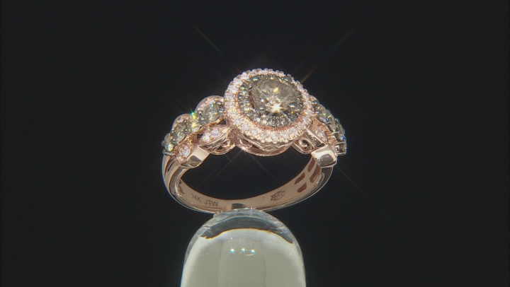Champagne And White Diamond 14K Rose Gold Halo Ring 1.50ctw Video Thumbnail
