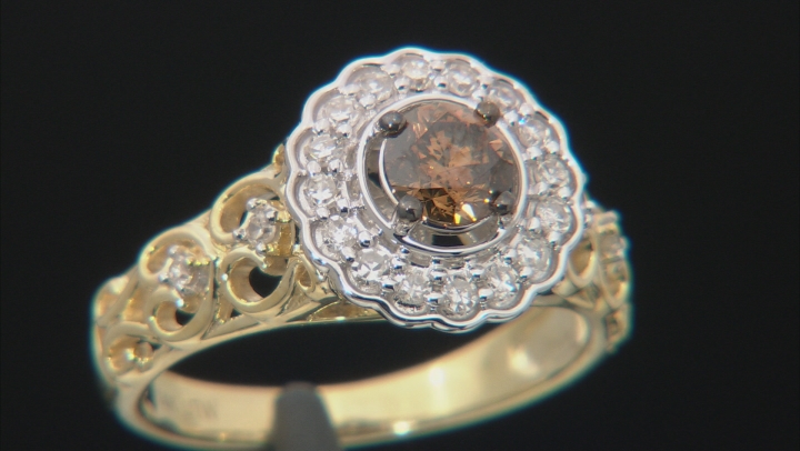 Champagne And White Diamond 14k Yellow And White Gold Ring 0.75ctw Video Thumbnail