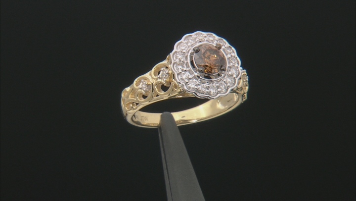 Champagne And White Diamond 14k Yellow And White Gold Ring 0.75ctw Video Thumbnail