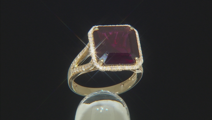 Raspberry Color Rhodolite And White Diamond 14K Yellow Gold Ring 8.08ctw Video Thumbnail