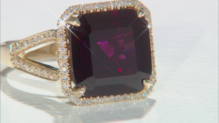 Raspberry Color Rhodolite And White Diamond 14K Yellow Gold Ring 8.08ctw Video Thumbnail