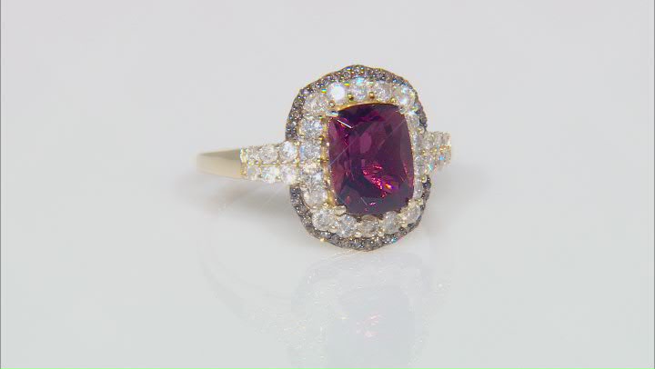 Pink Tourmaline With White And Champagne Diamond 14k Yellow Gold Halo Ring 2.89ctw Video Thumbnail