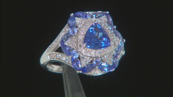Blue Tanzanite And White Diamond 14k White Gold Center Design Ring 2.54ctw Video Thumbnail