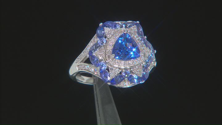Blue Tanzanite And White Diamond 14k White Gold Center Design Ring 2.54ctw Video Thumbnail