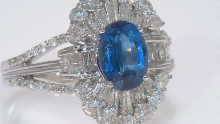 Blue Kyanite & White Diamond 14k White Gold Cocktail Ring 3.30ctw Video Thumbnail
