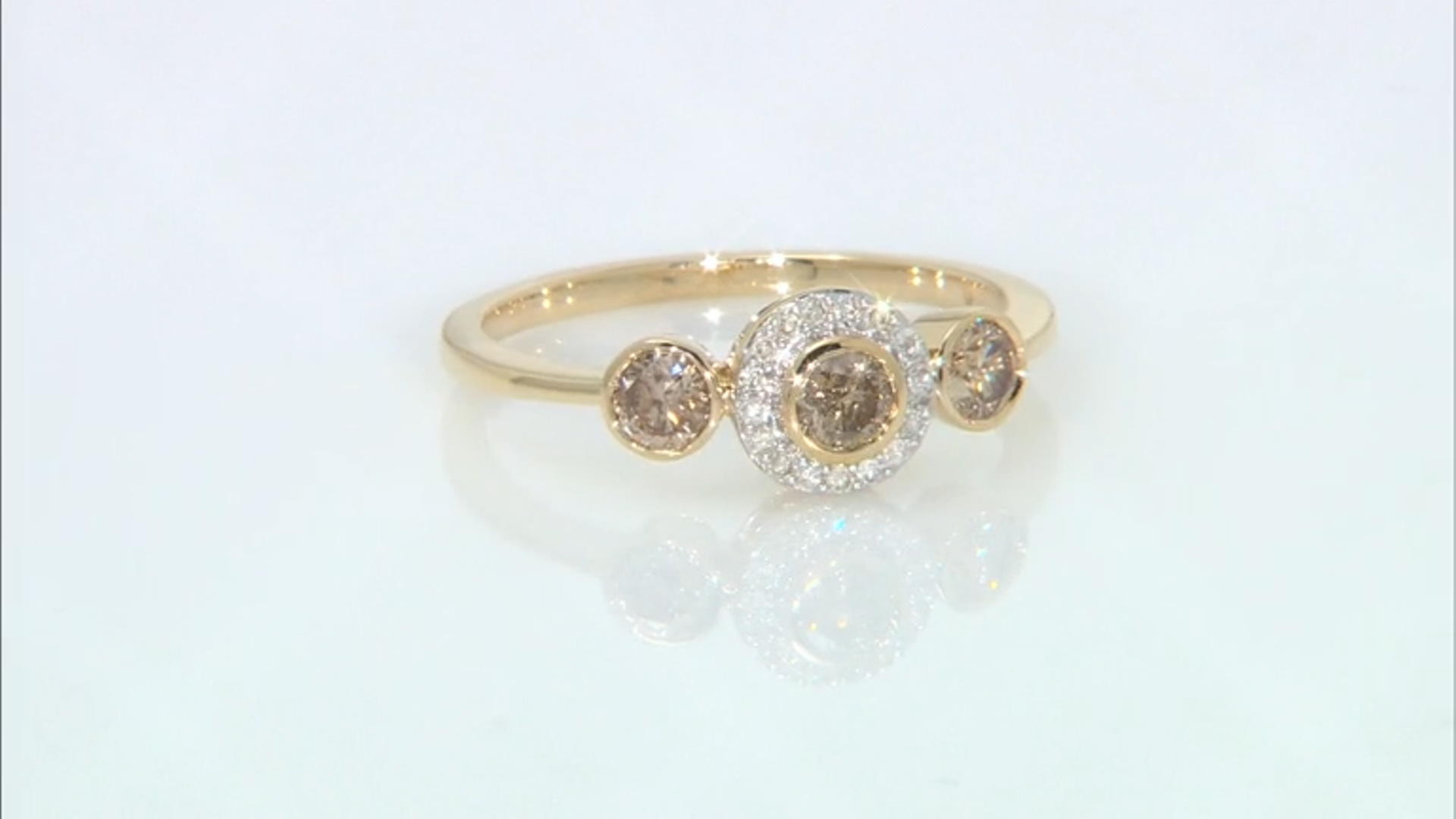 Champagne And White Diamond 14k Yellow Gold Three-Stone Ring 0.53ctw Video Thumbnail