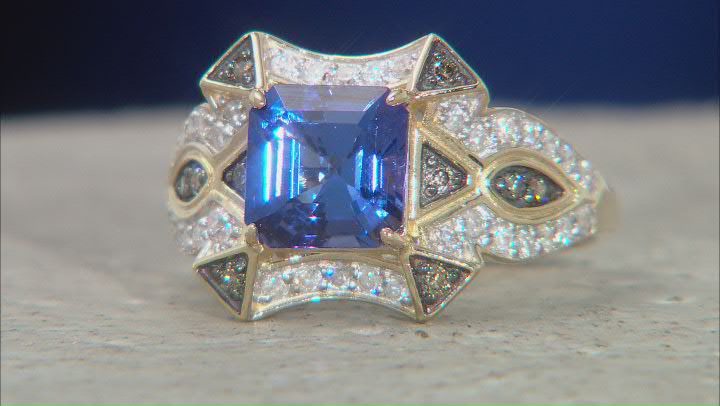 Tanzanite With White And Champagne Diamond 14k Yellow Gold Center Design Ring 1.84ctw Video Thumbnail