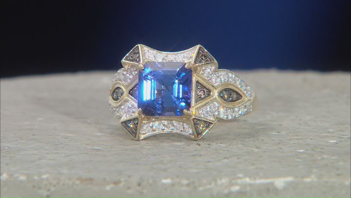 Tanzanite With White And Champagne Diamond 14k Yellow Gold Center Design Ring 1.84ctw Video Thumbnail