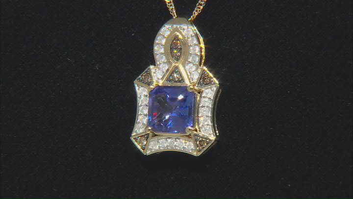 Tanzanite With White And Champagne Diamond 14k Yellow Gold Slide Pendant With 18" Chain 1.80ctw Video Thumbnail
